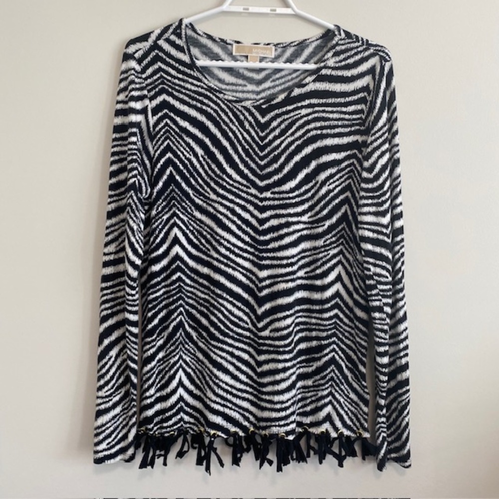 Michael Kors Animal Print Black & White Blouse Size M